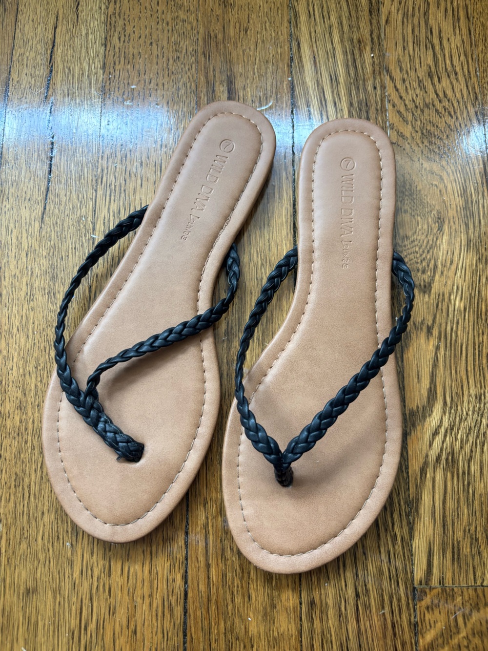 Wild Diva Black Braided Flip Flops